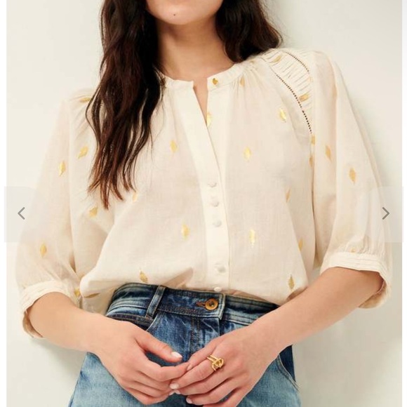 Sessun Kimi Lux Metallic Top Size Large Cotton Button Down